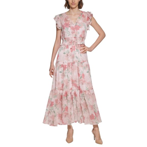 Calvin Klein Dresses & Skirts - NEW Calvin Klein Womens Size 14 Floral-Print Smocked-Waist Tiered Maxi Dress